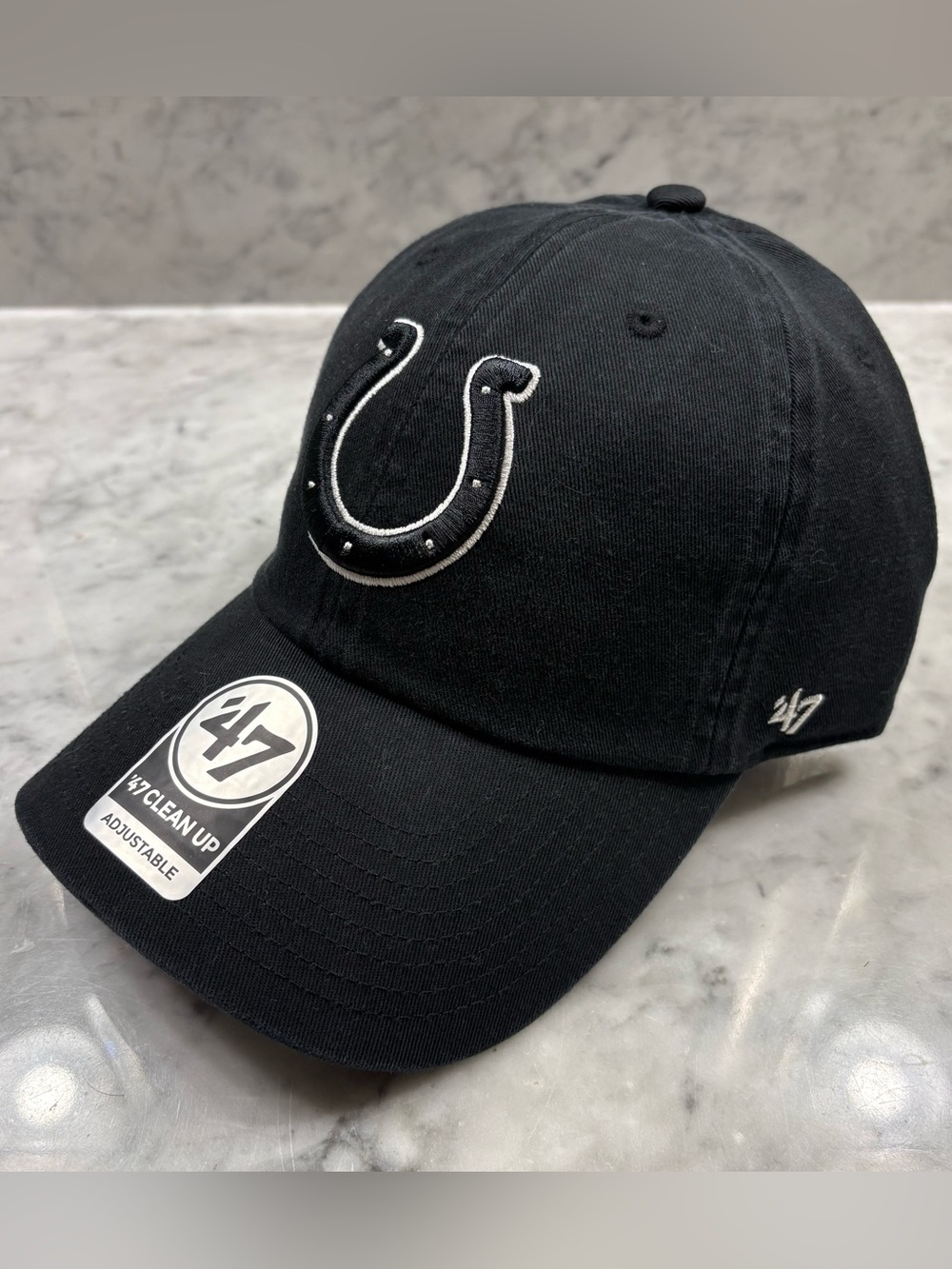 47 Brand Indianapolis Colts Clean Up Adjustable Strap NFL Hat Black White OSFM
